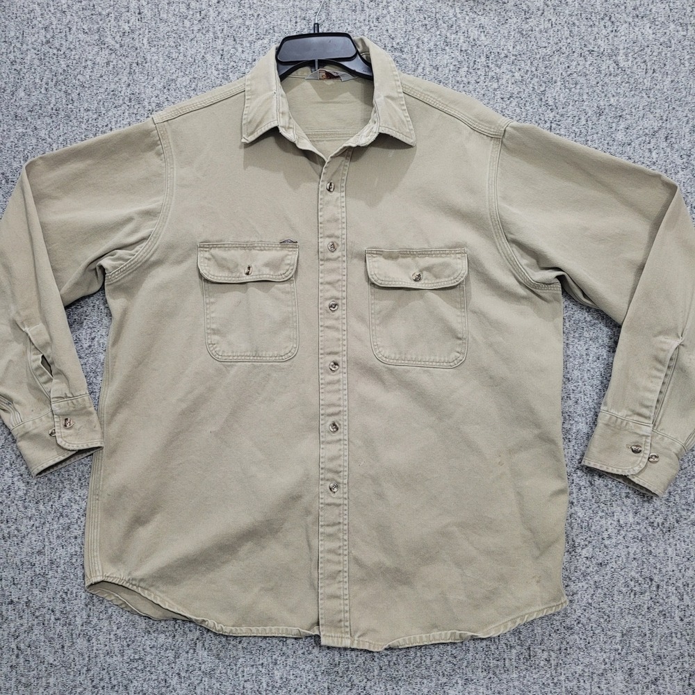 Carhartt Rugged Outdoor Wear Mens Khaki Cotton Twill Button Down Shirt XL